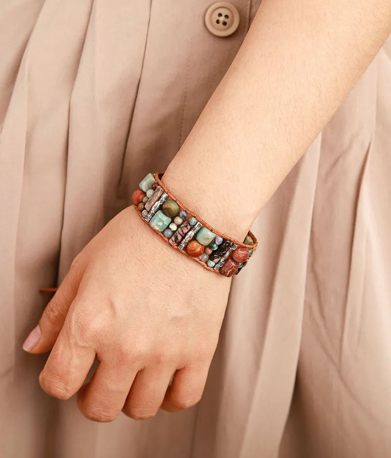 Jasper Beaded Bohemian Leather Wrap Bracelet