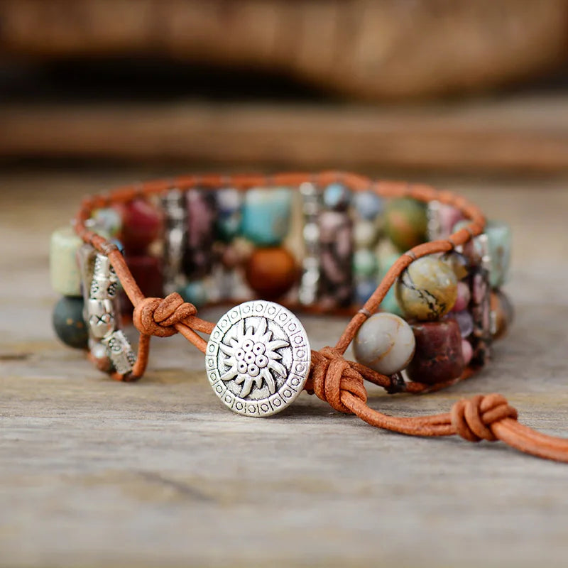 Jasper Beaded Bohemian Leather Wrap Bracelet