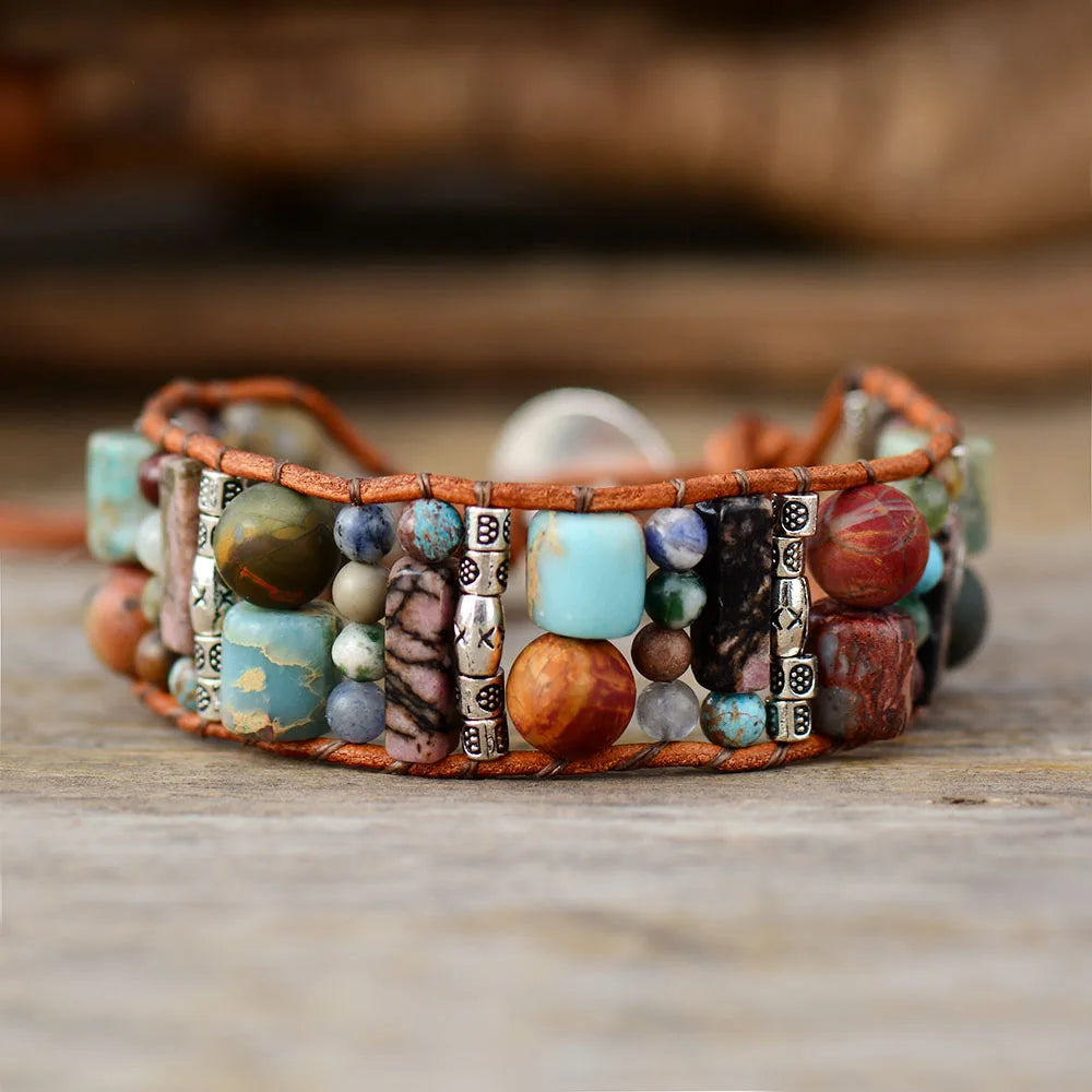 Jasper Beaded Bohemian Leather Wrap Bracelet