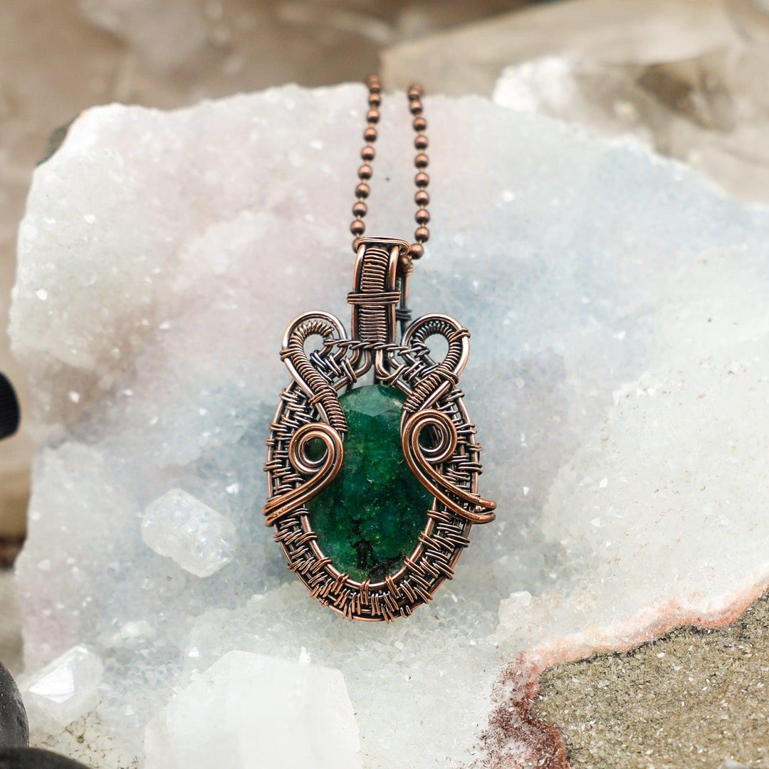 Kashmir Emerald Wire Wrap Pendant - 2.05"