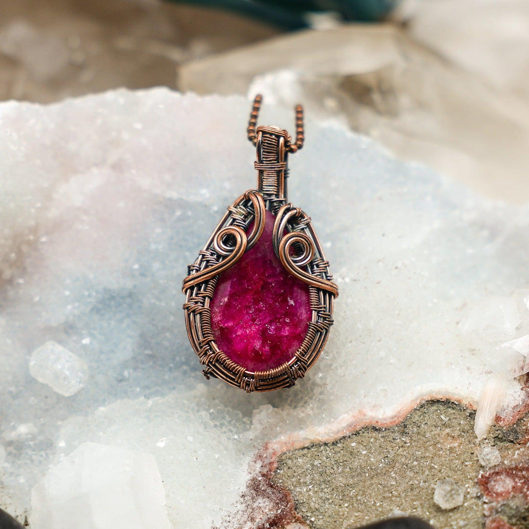 Kashmir Ruby Wire Wrap Pendant - 2.25"