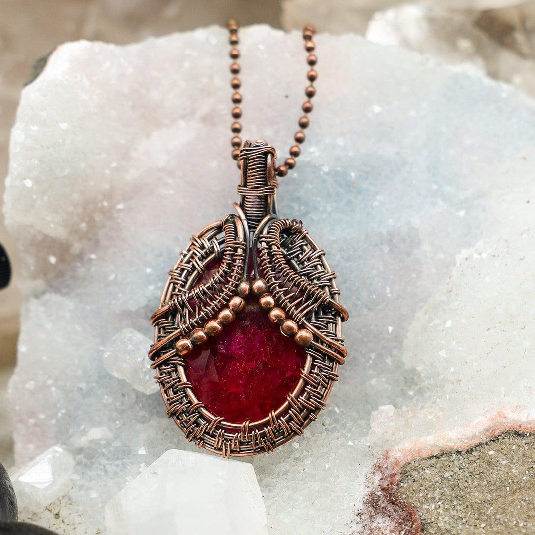 Kashmir Ruby Wire Wrap Pendant - 2.25"