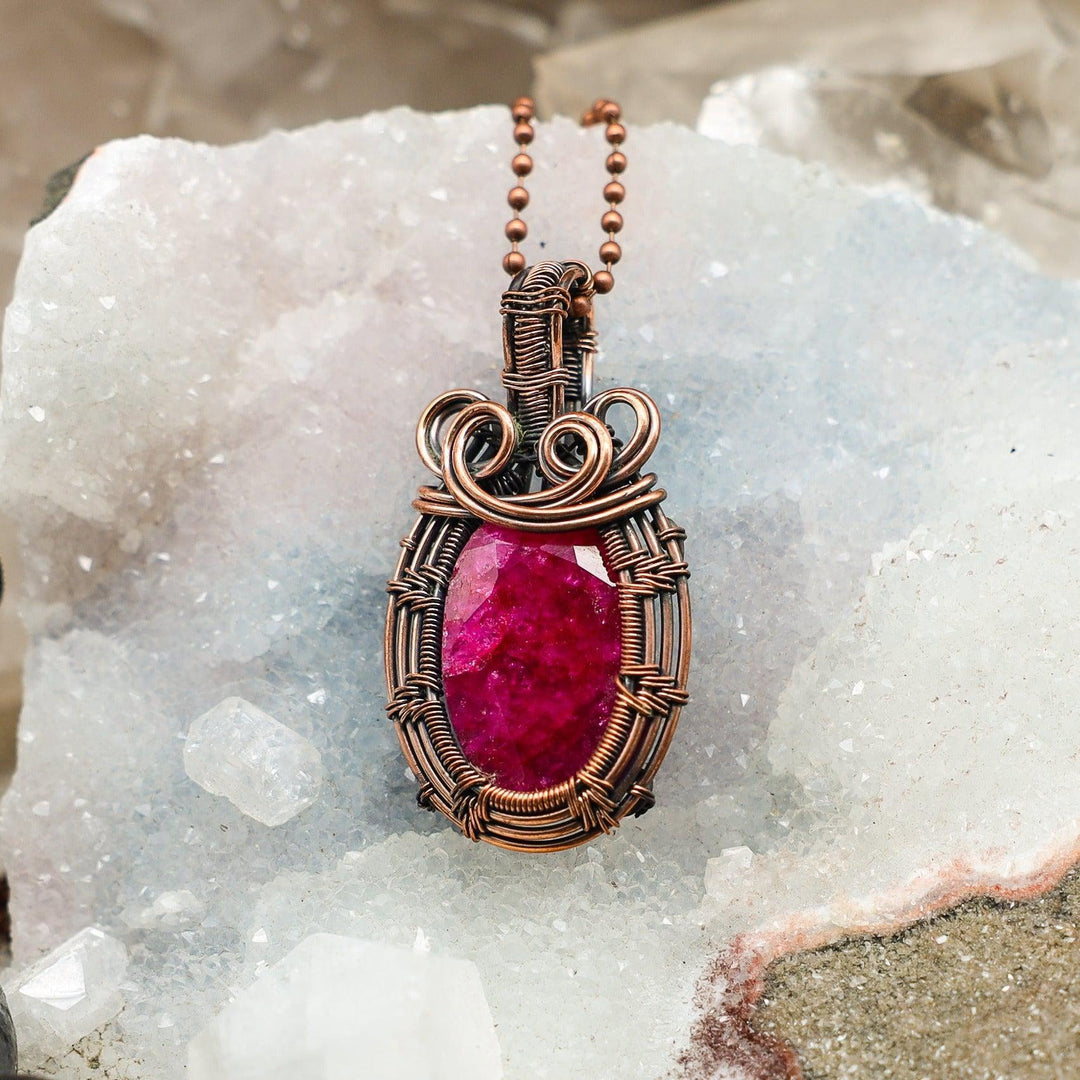 Kashmir Ruby Wire Wrap Pendant - 2.25"