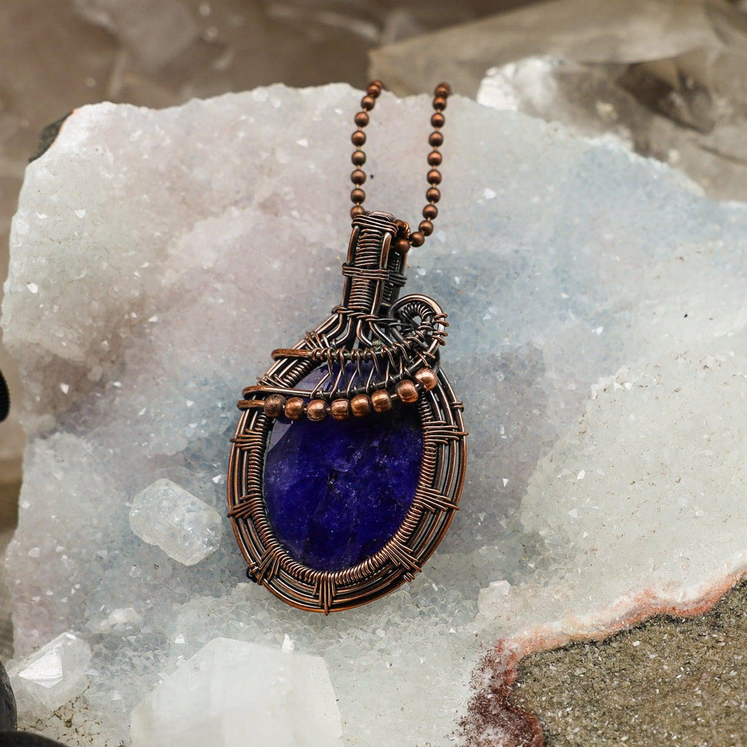 Kashmir Sapphire Wire Wrap Pendant - 2.25"