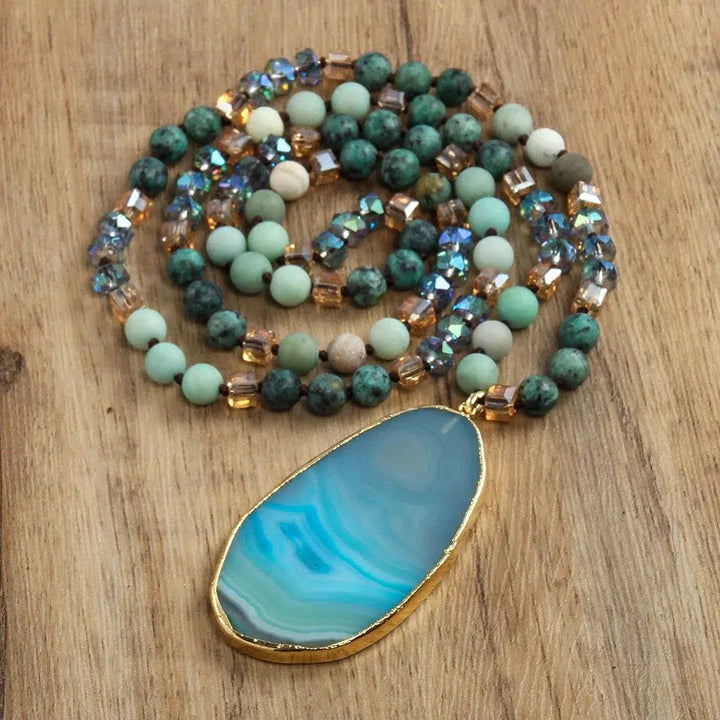 Knotted Necklace with Agate Pendant