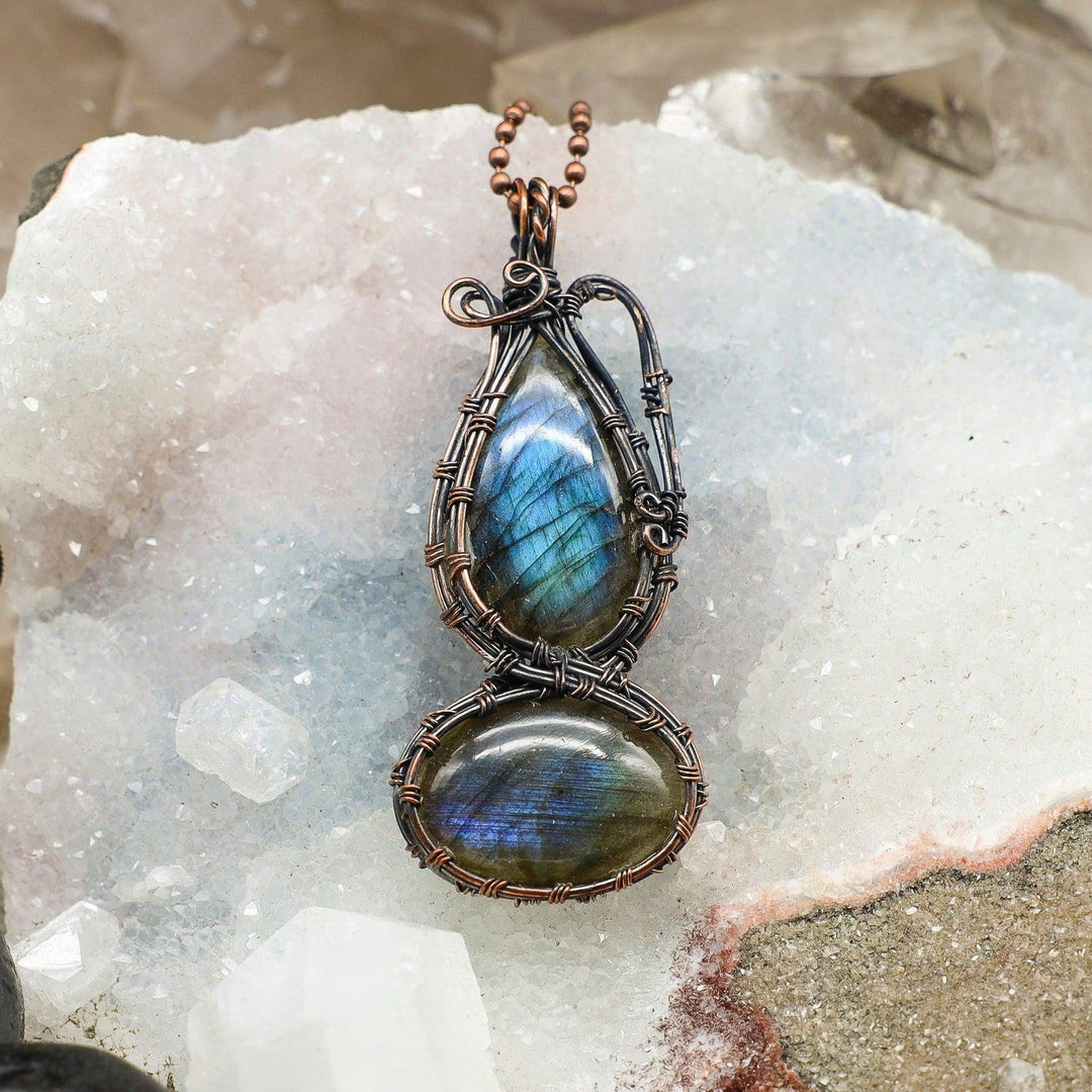 Labradorite 2 Crystal Wire Wrap Pendant - 3"