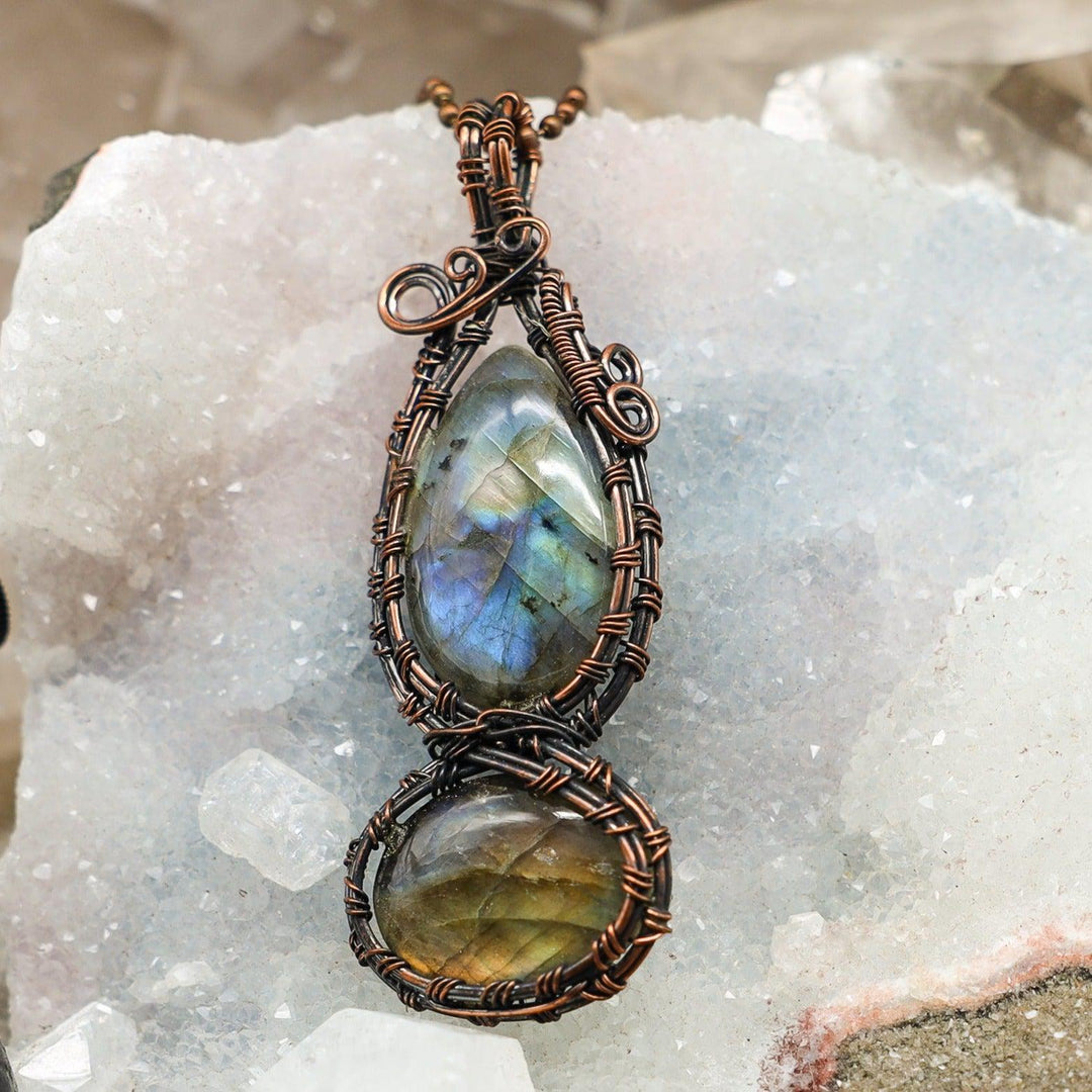 Labradorite 2X Wire Wrap Pendant - 3.20"