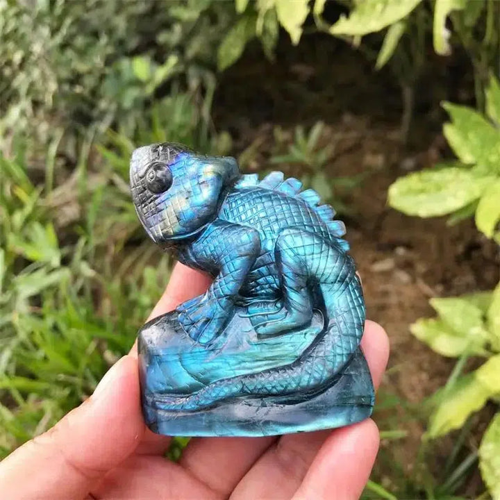 Labradorite Carved Lizard Statue