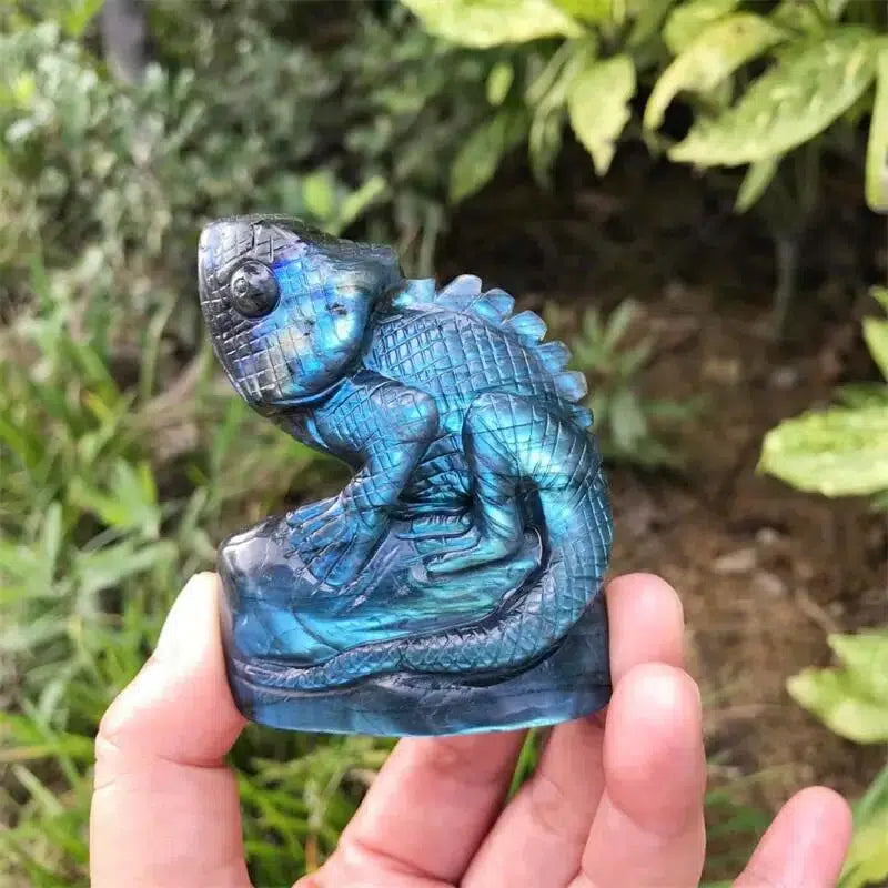 Labradorite Carved Lizard Statue