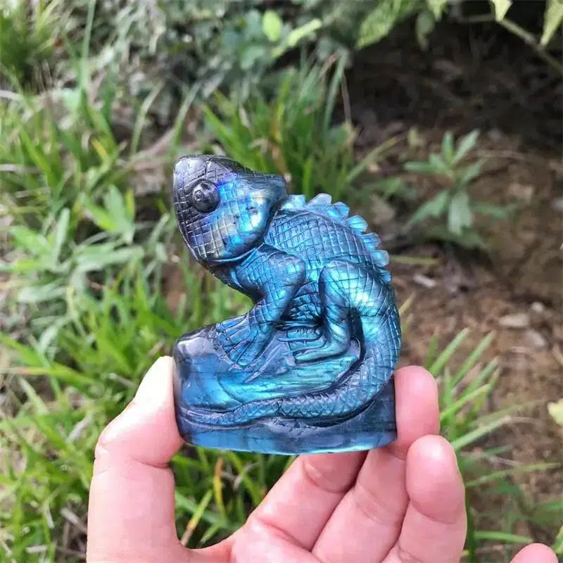 Labradorite Carved Lizard Statue