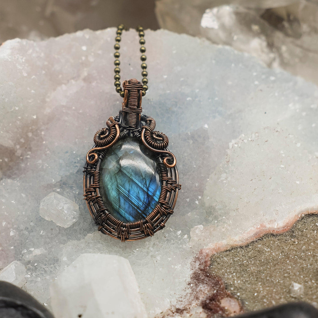 Labradorite Wire Wrap Pendant Necklace - 2.25"