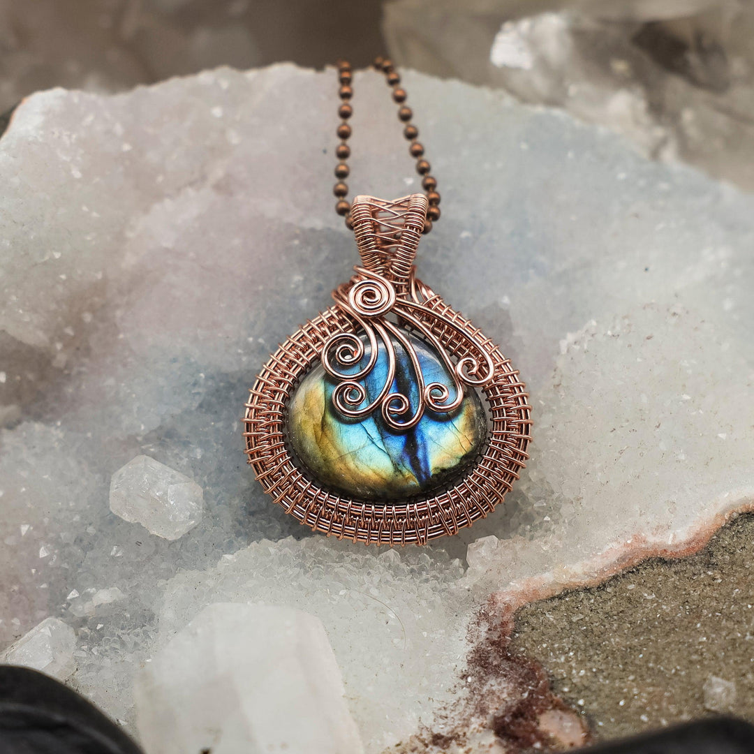 Labradorite Wire Wrap Pendant Necklace - 2.5"