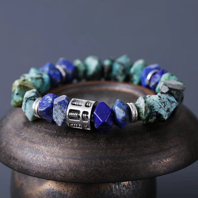 Lapis Lazuli And African Turquoises or Blue Apatite Stretch Elastic Bracelet