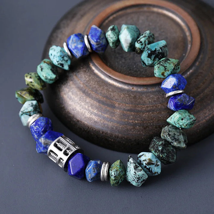 Lapis Lazuli And African Turquoises or Blue Apatite Stretch Elastic Bracelet