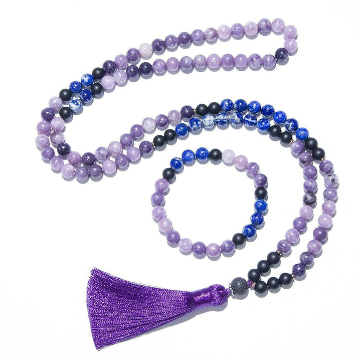 Lapis Lazuli And Purple Mica Lepidolite 108 Bead Mala Necklace or Set