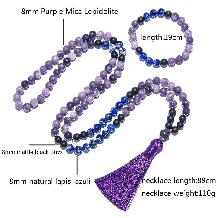 Lapis Lazuli And Purple Mica Lepidolite 108 Bead Mala Necklace or Set