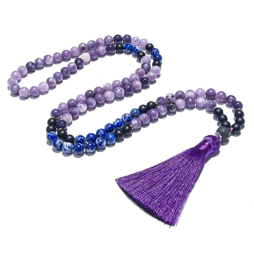 Lapis Lazuli And Purple Mica Lepidolite 108 Bead Mala Necklace or Set