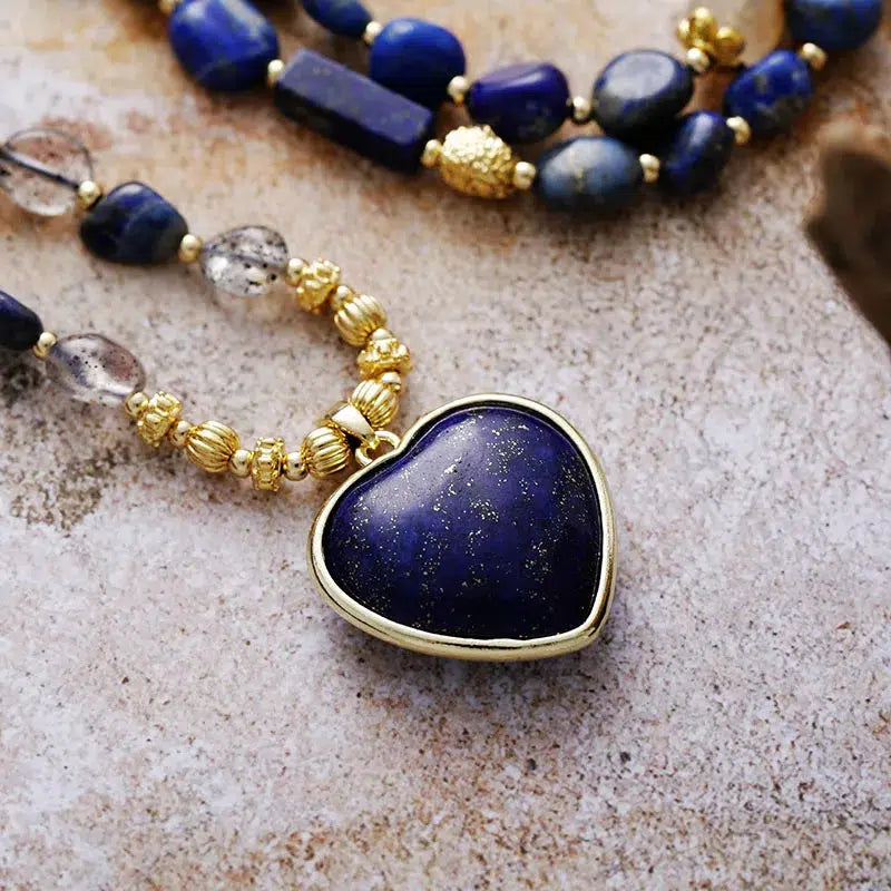 Lapis Lazuli Heart Pendant Lariat Necklace