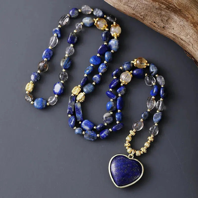 Lapis Lazuli Heart Pendant Lariat Necklace