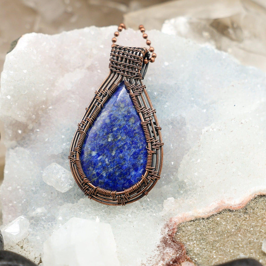 Lapis Lazuli Wire Wrap Pendant - 2.55"