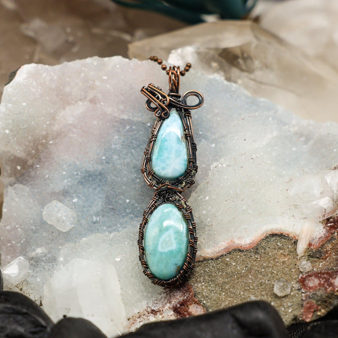 Larimar 2X Wire Wrap Pendant - 3.50"