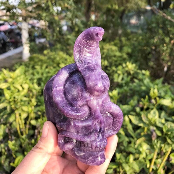 Lepidolite Snake Skull Crystal Carving