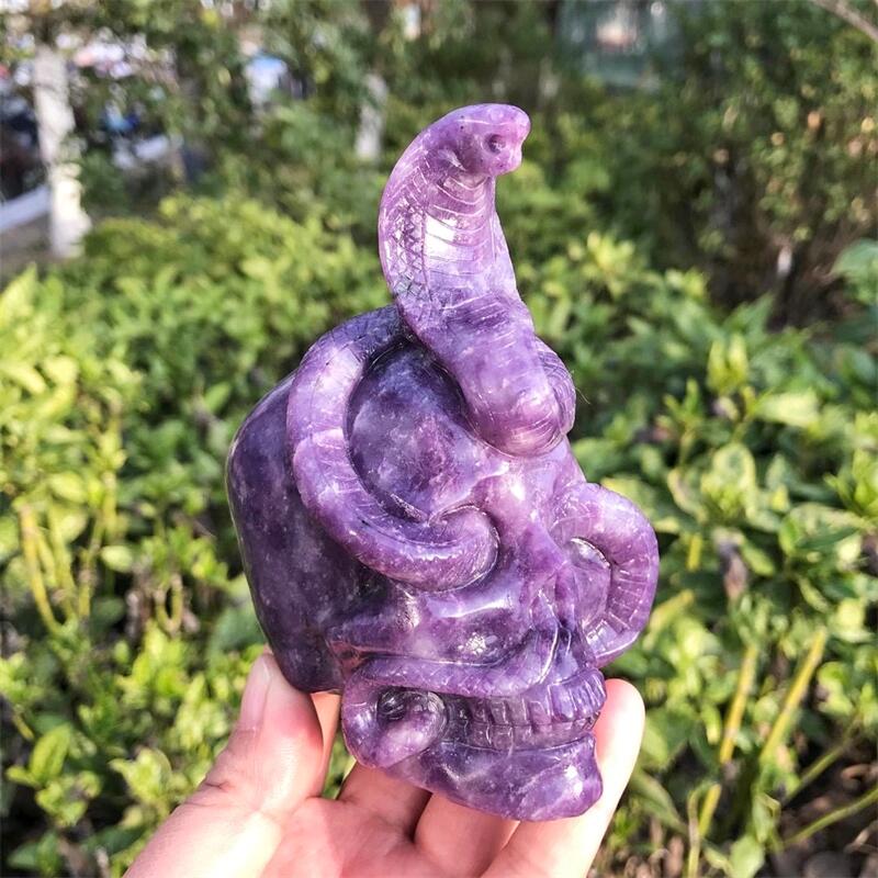 Lepidolite Snake Skull Crystal Carving