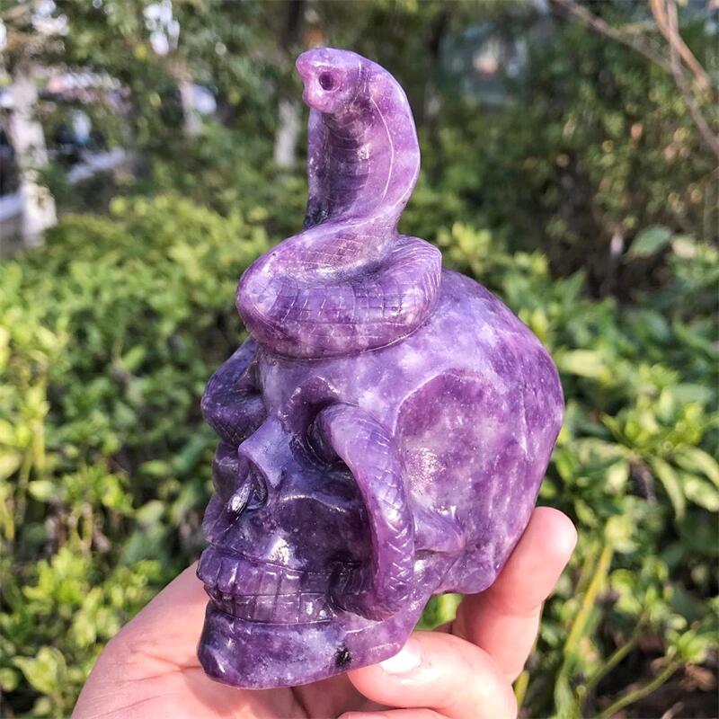 Lepidolite Snake Skull Crystal Carving