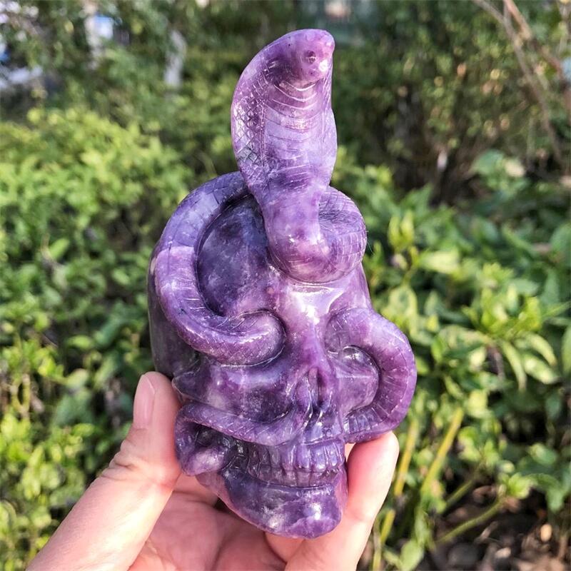 Lepidolite Snake Skull Crystal Carving