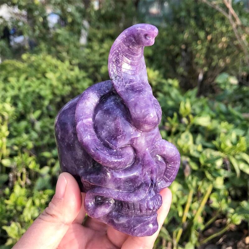 Lepidolite Snake Skull Crystal Carving