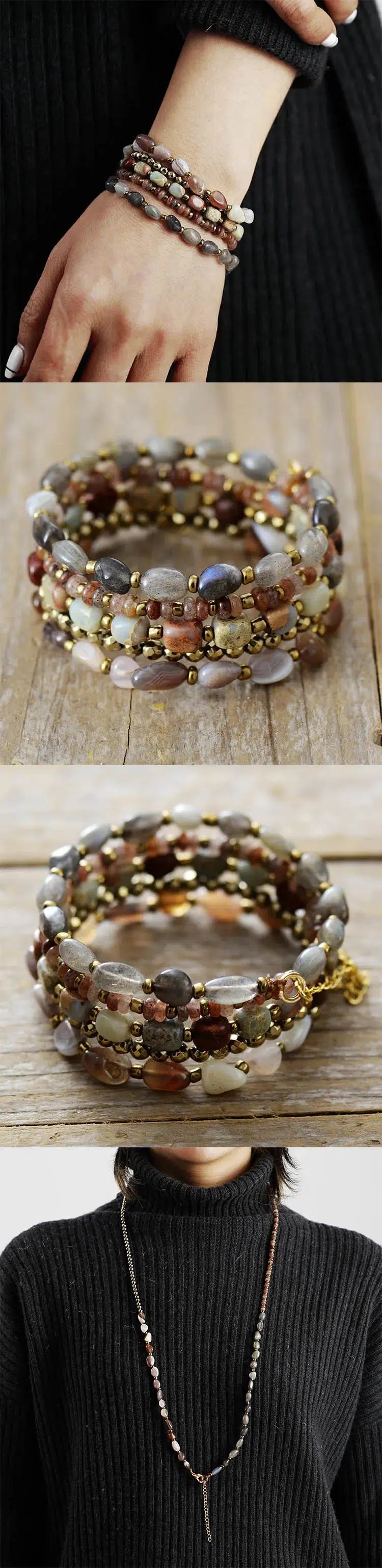 Luxury Natural Mixed Stone Beads Stack Bracelet