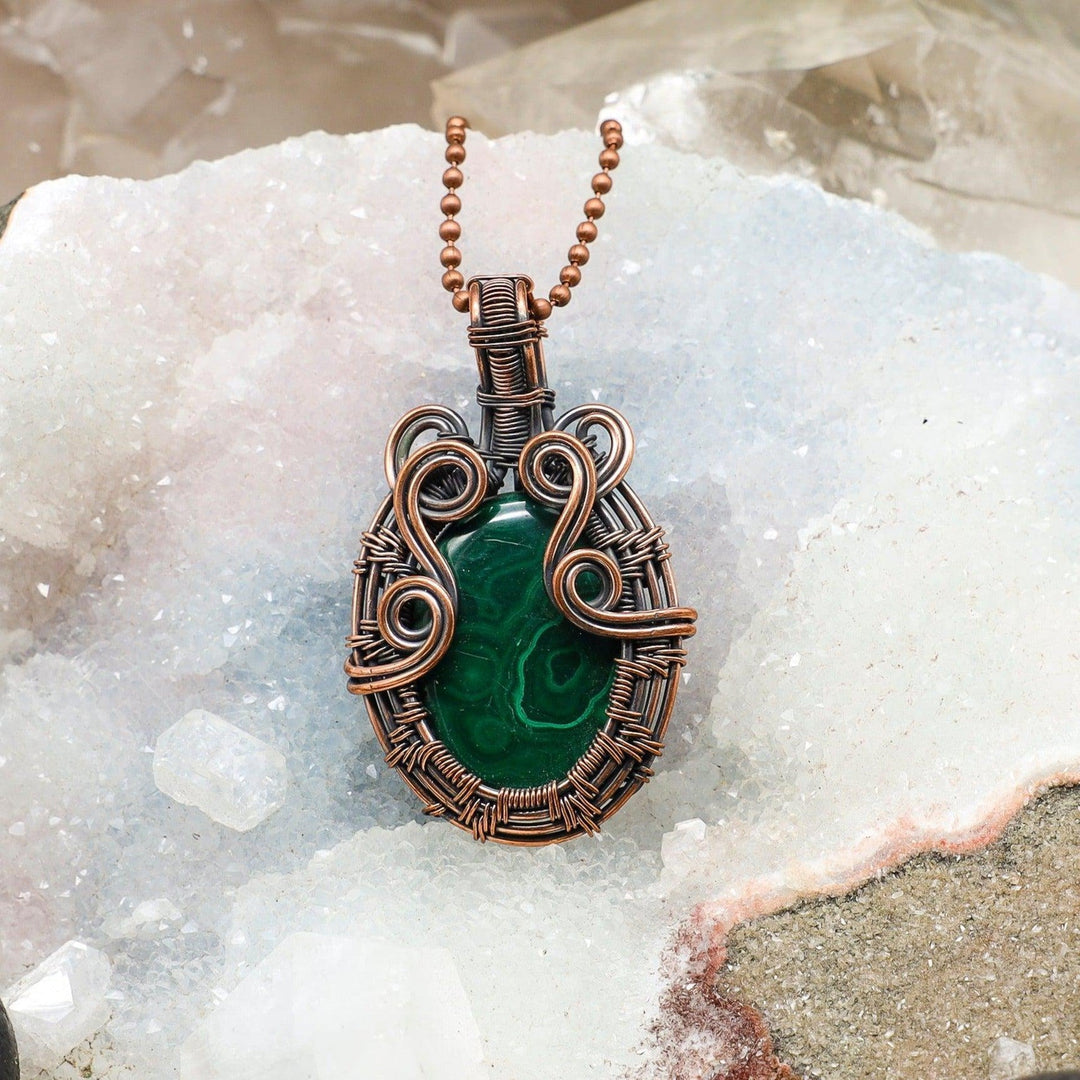 Malachite Teardrop Wire Wrap Crystal Pendant-Wire Wraps-Crystal Destiny-Malachite-2.35"-Crystal Destiny