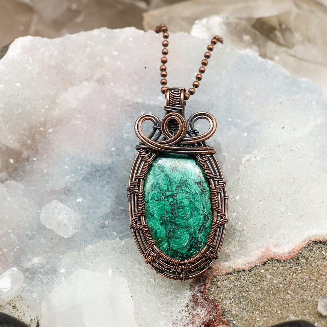 Malachite Wire Wrap Pendant - 2.55"