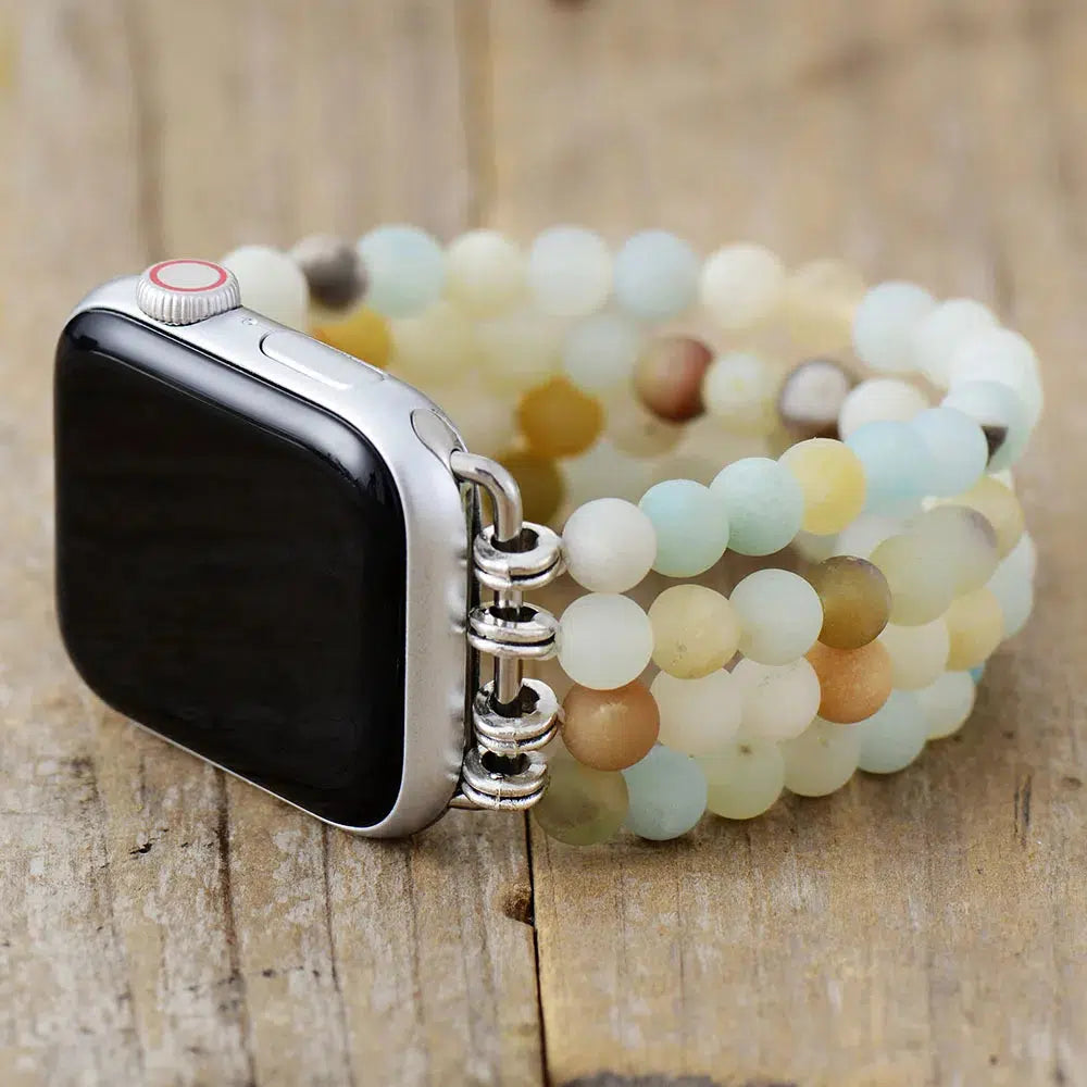 Matte Amazonite or Rose Quartz and Picture Jasper Elastic Smart Watch Strap