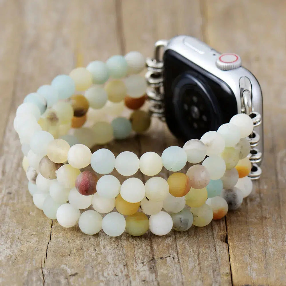 Matte Amazonite or Rose Quartz and Picture Jasper Elastic Smart Watch Strap