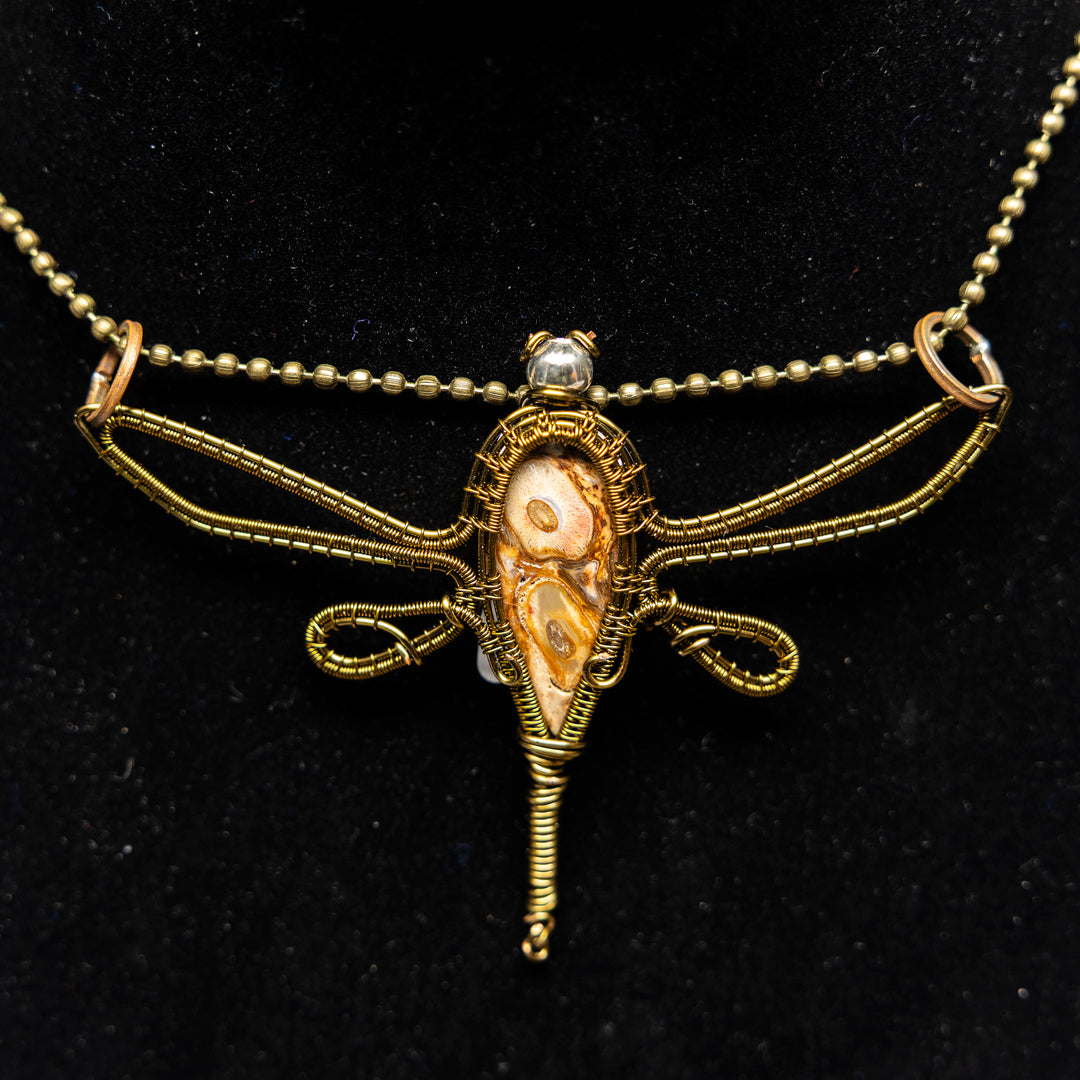 Mexican Agate "Dragonfly" Wire Wrap Crystal Pendant