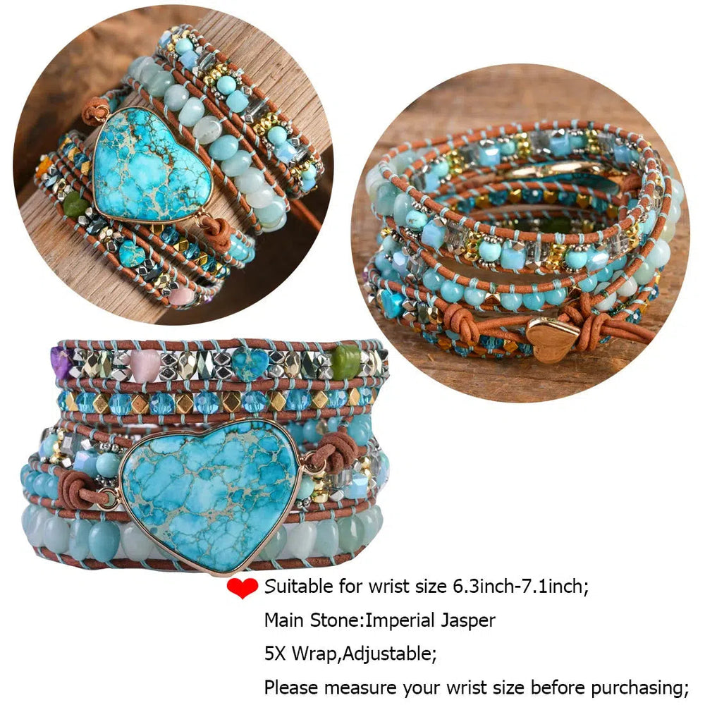 Mixed Color Natural Stone Heart Bracelet