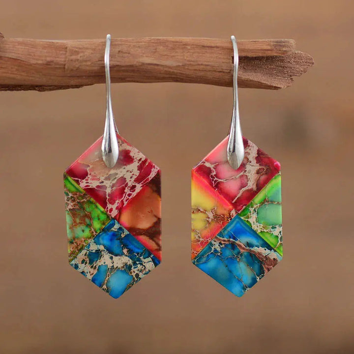 Modern Geometric Natural Jasper Dangle Earrings