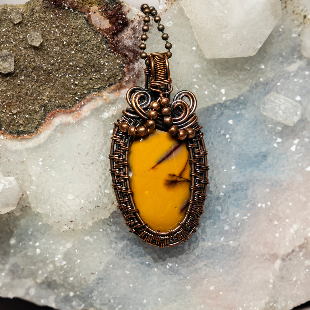 Mookaite Jasper Wire Wrap Crystal Pendant - Yellow Tones-Wire Wraps-Crystal Destiny-Mookaite Jasper-2.50"-Crystal Destiny