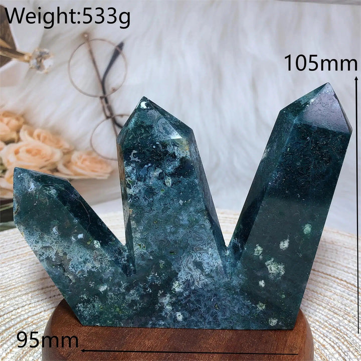 Moss Agate 3 Point Druzy Tower