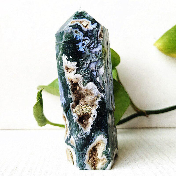 Moss Agate Crystal Tower