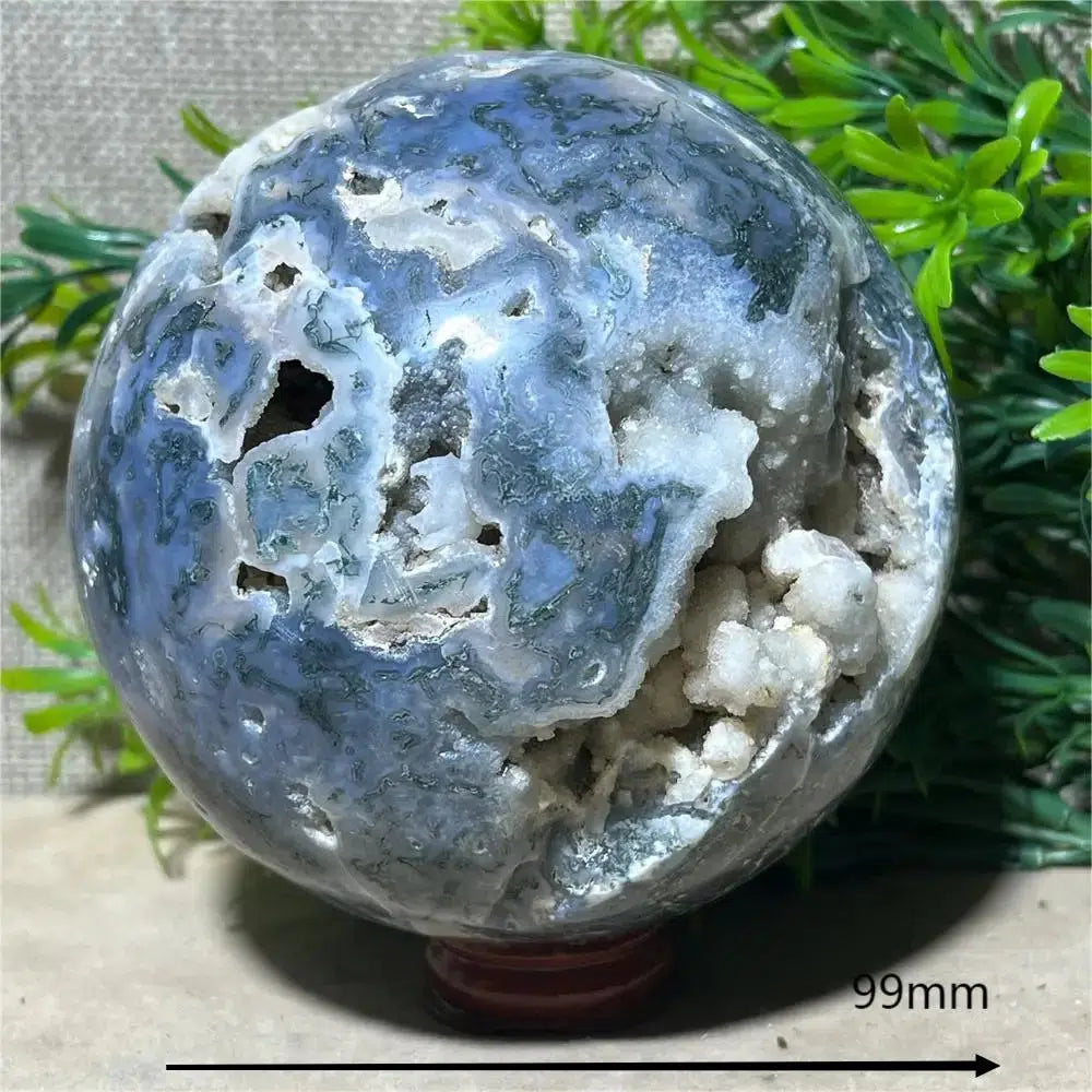 Moss Agate Druzy Sphere + Stand