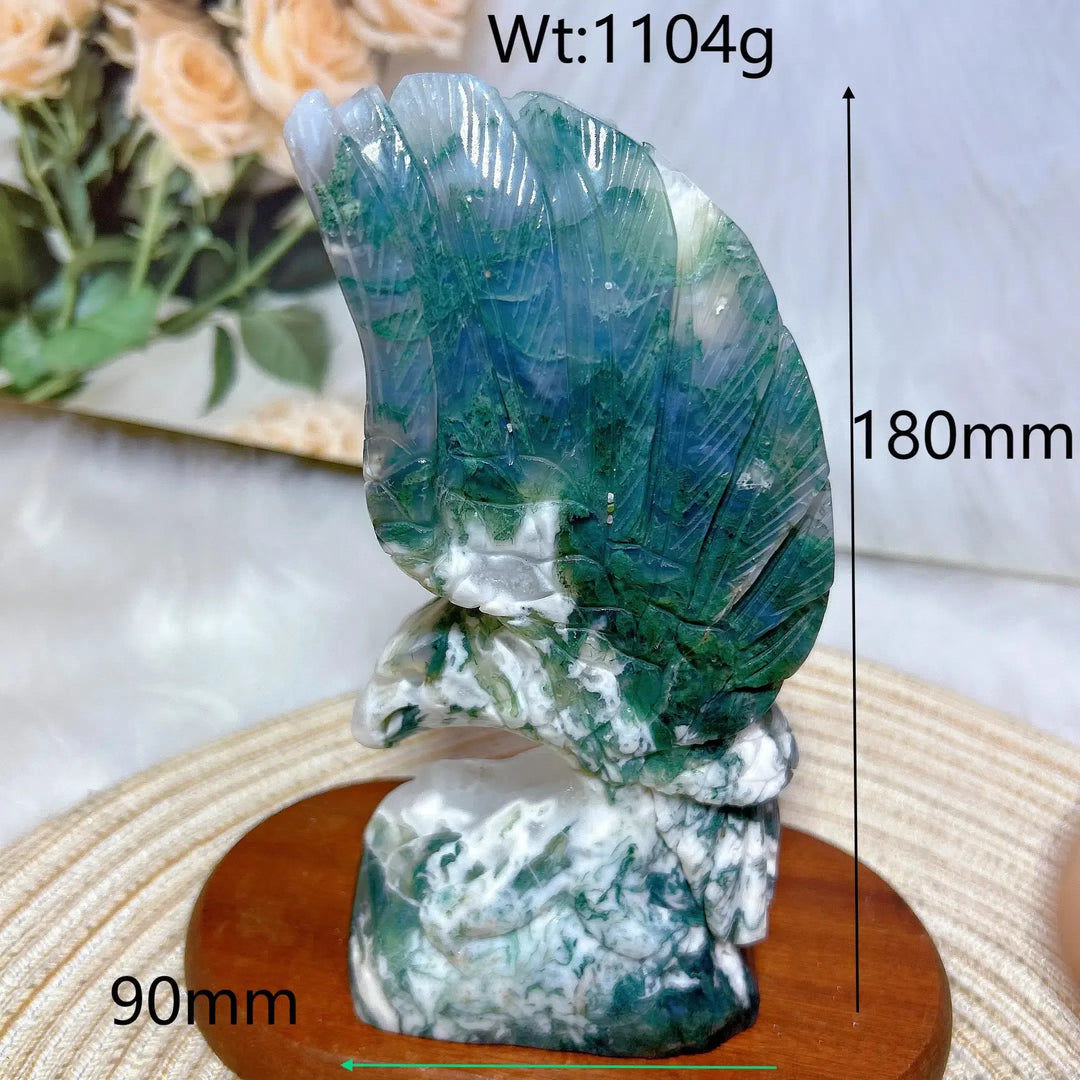 Moss Agate Eagle Carving