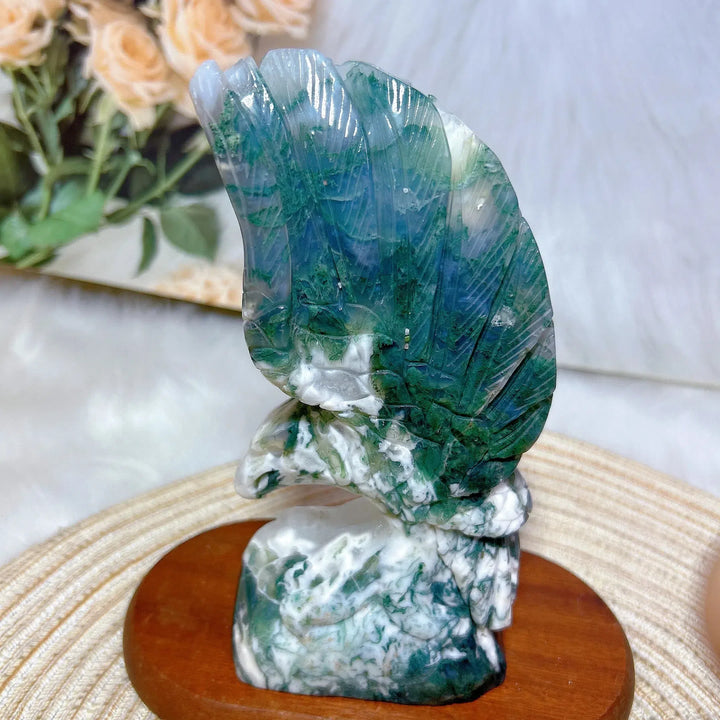 Moss Agate Eagle Carving