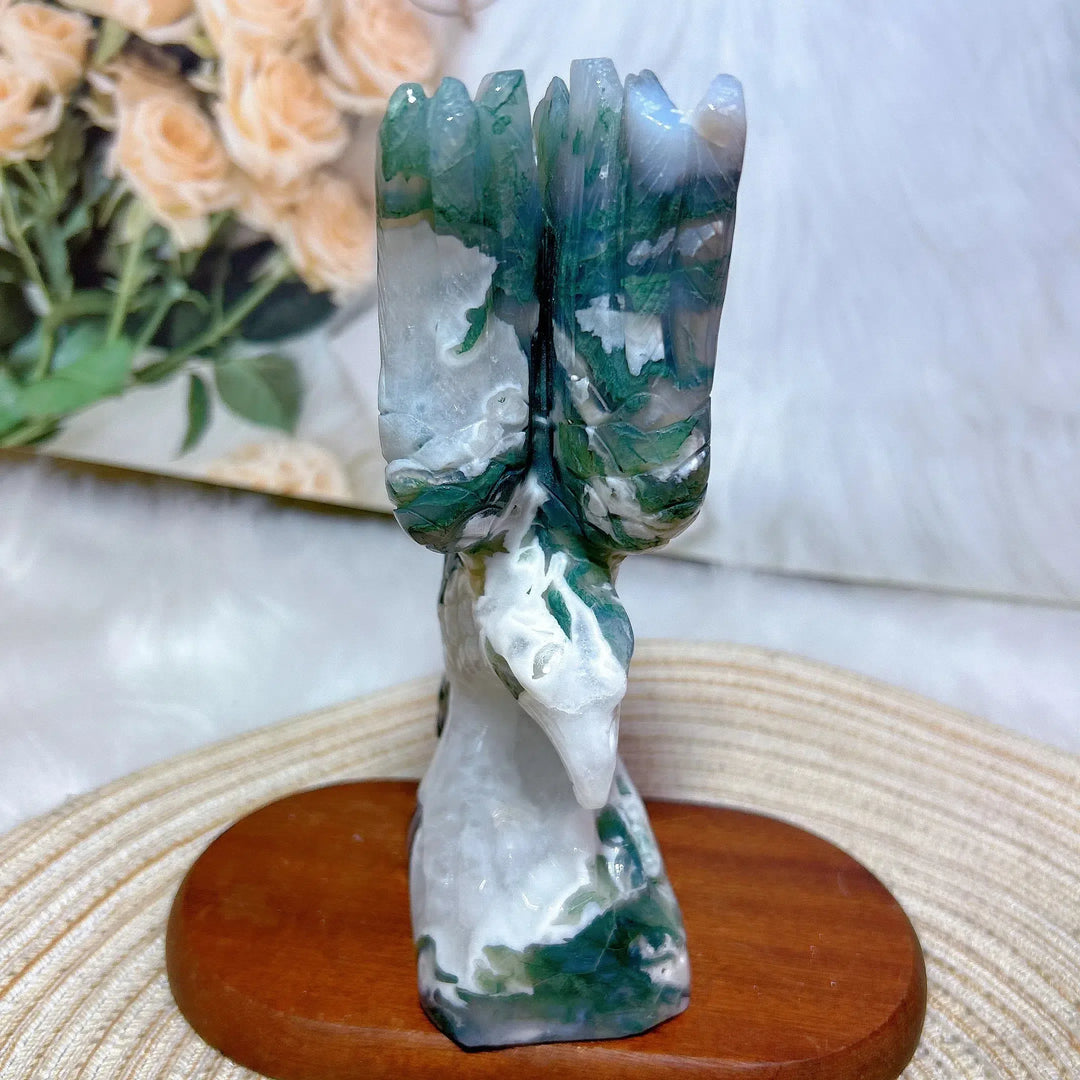 Moss Agate Eagle Carving