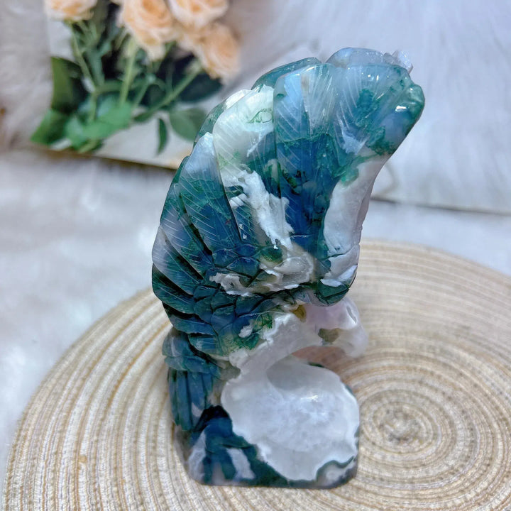 Moss Agate Eagle Carving