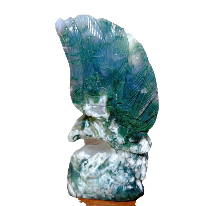 Moss Agate Eagle Carving