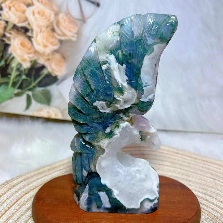 Moss Agate Eagle Carving