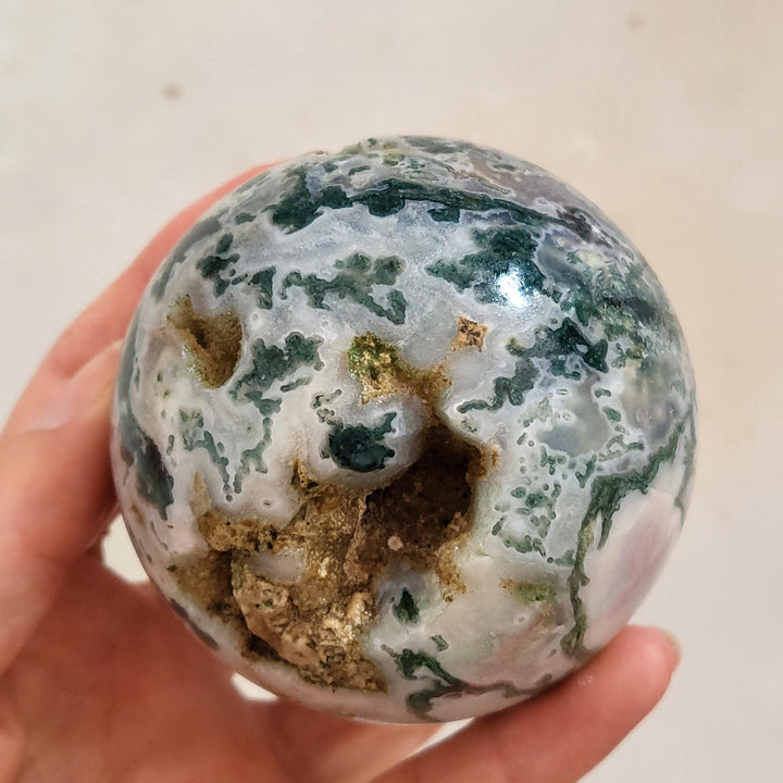 Moss Agate Geode Sphere