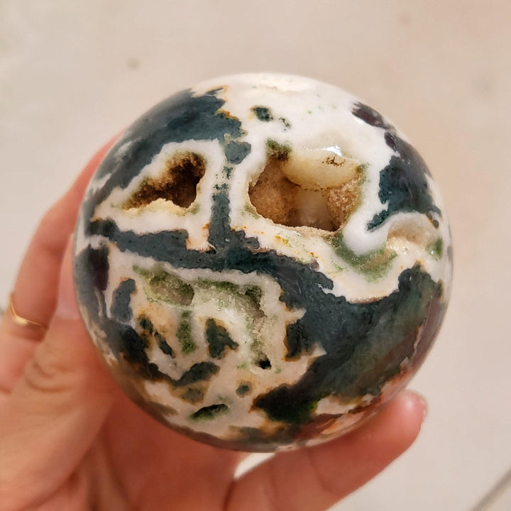 Moss Agate Geode Sphere